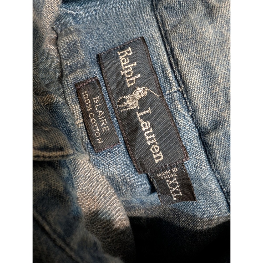 Ralph Lauren Blaire Mens XXL Blue Denim Long Sleeve Button Down Shirt Red Pony - Picture 3 of 4